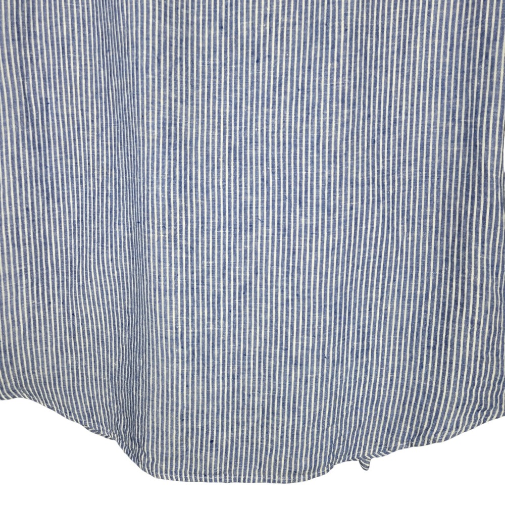 Lauren Ralph Lauren Shirt L Blue White Striped 100% Linen Tie Front Short Sleeve - Picture 8 of 11